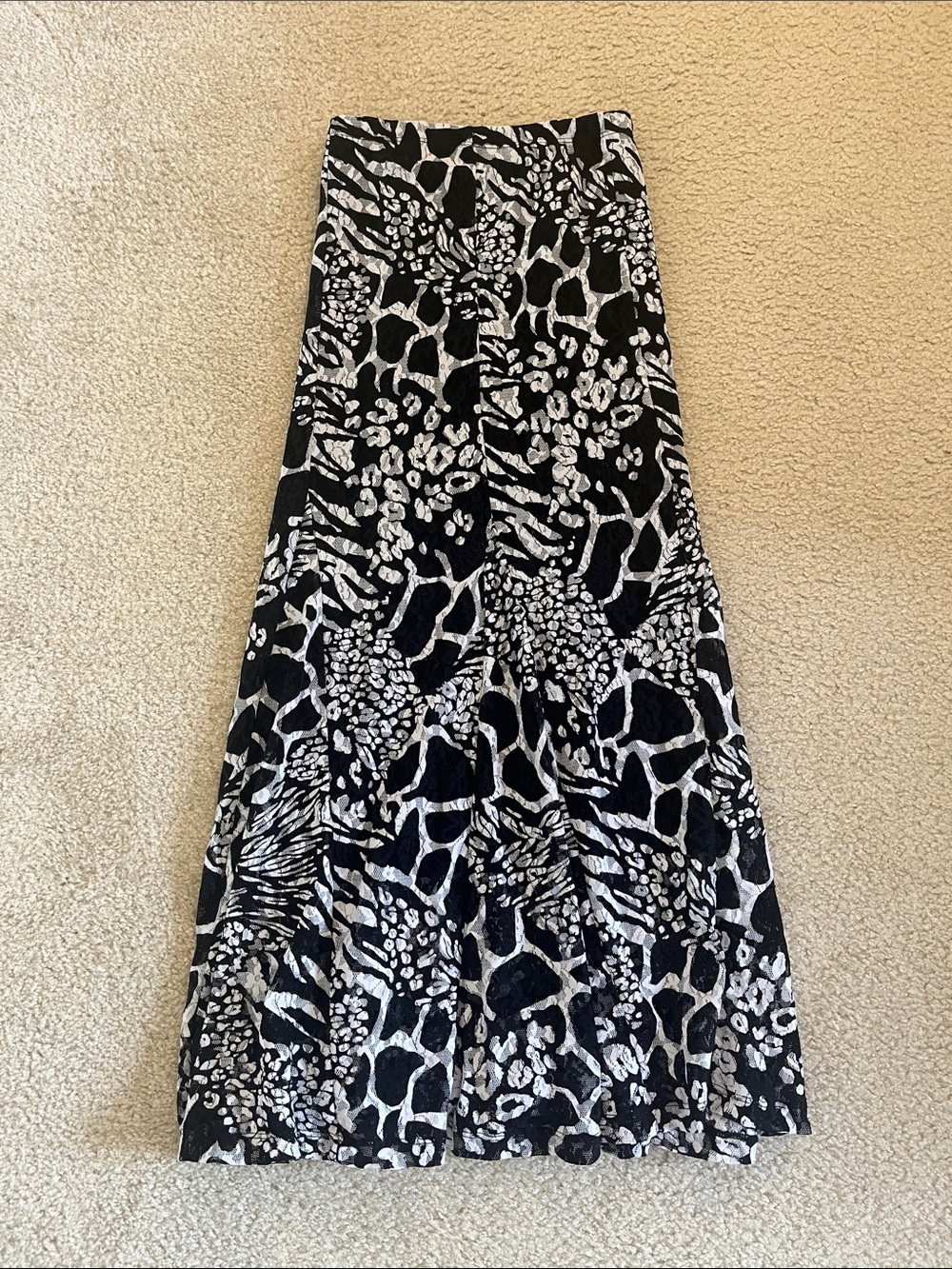 Y2K JM Collection Black & White Animal Print Maxi Skirt | Size L
